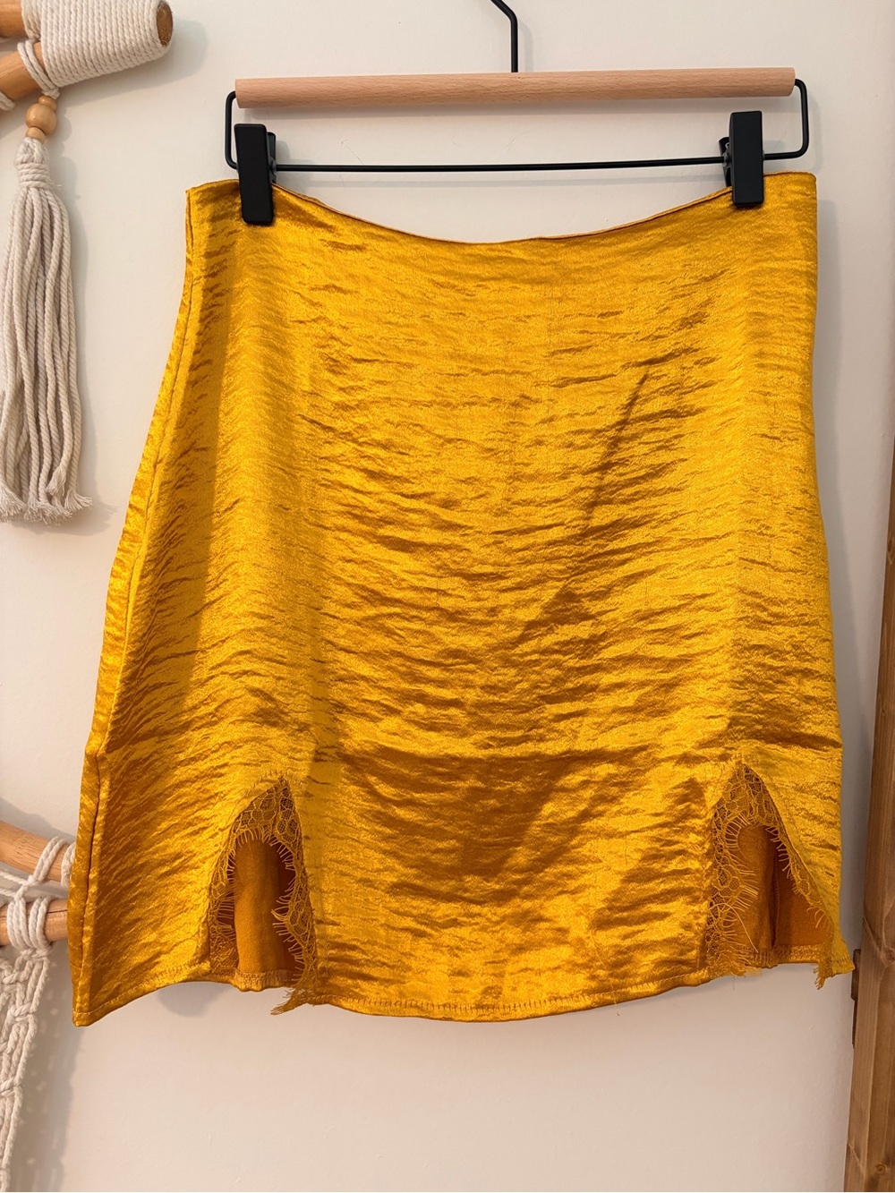 Gold Satin Mini Skirt with Slits